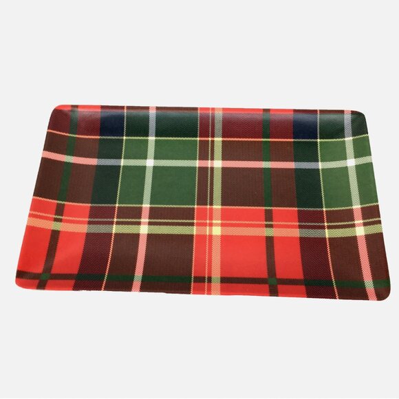 x6 TOMMY BAHAMA Red Tartan Plaid Melamine Appetizer Snack Plate Set Christmas - Picture 3 of 3